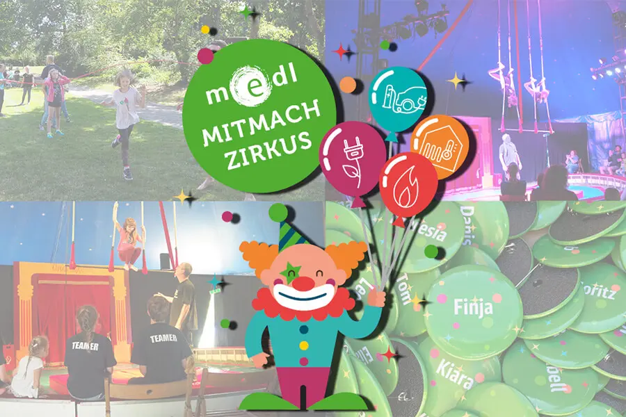 Bilder vom medl-Mitmach-Zirkus plus Logo
