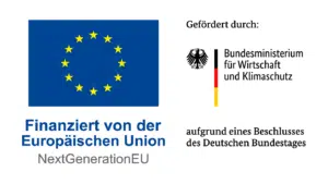 Förderhinweis mit Logos des Bundesministeriums für Wirtschaft und Klimaschutz, der Europäischen Union (NextGenerationEU) und des Bundesamts für Wirtschaft und Ausfuhrkontrolle. Hinweis auf die Innovationsprämie zur Förderung von Elektrofahrzeugen in Deutschland.