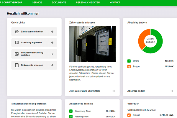 Neue Übersicht des Kundenportals