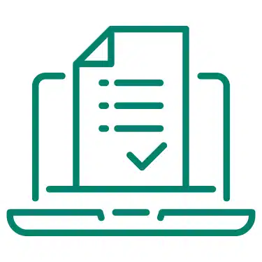 Zuhause Laden im Eigenheim: Ikonografisches Tablet mit einem darüberliegenden Dokument in Grün-blau, Symbol für das Angebot für die individuelle Ladeinfrastruktur