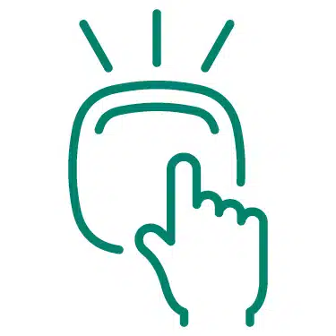 Zuhause Laden im Eigenheim: Ikonografische Computer-Maus und einer Hand mit ausgestrecktem Index-Finger in Grün-blau, Symbol für die Einrichtung und Inbetriebnahme der Wallboxen samt digitaler Verwaltung